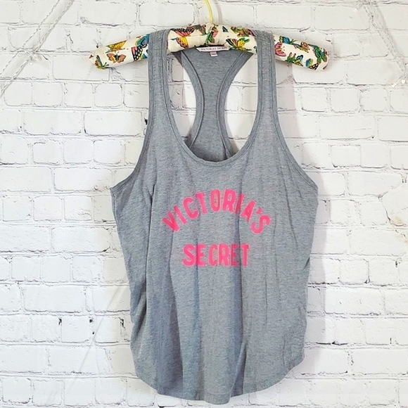 Victoria's Secret Tops - 2015 Victoria's Secret Heather Gray Logo Spellout Loose Fit Racerback Tank Top S